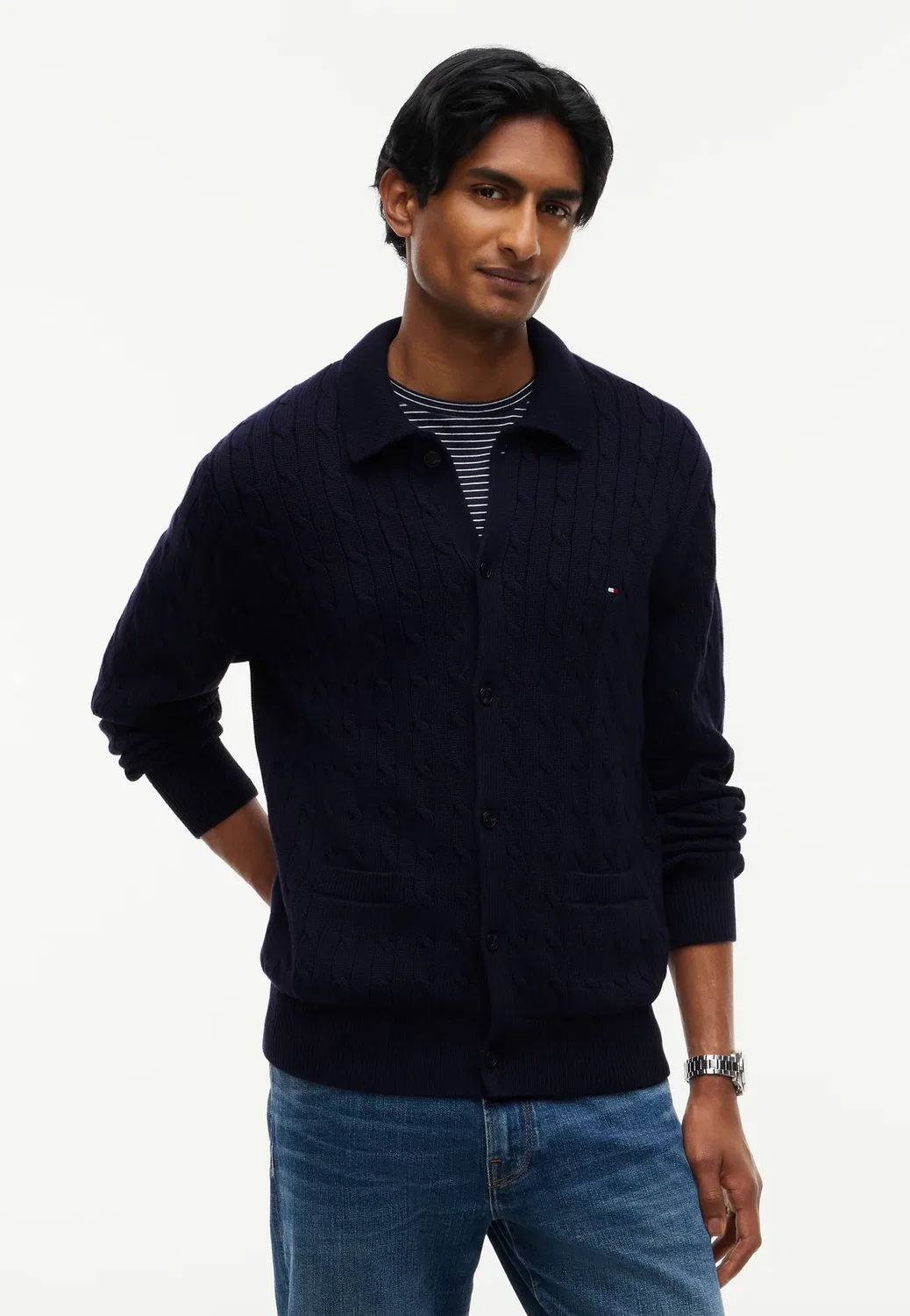 Классический кардиган с косами и пуговицами Tommy Hilfiger, Navy Blue