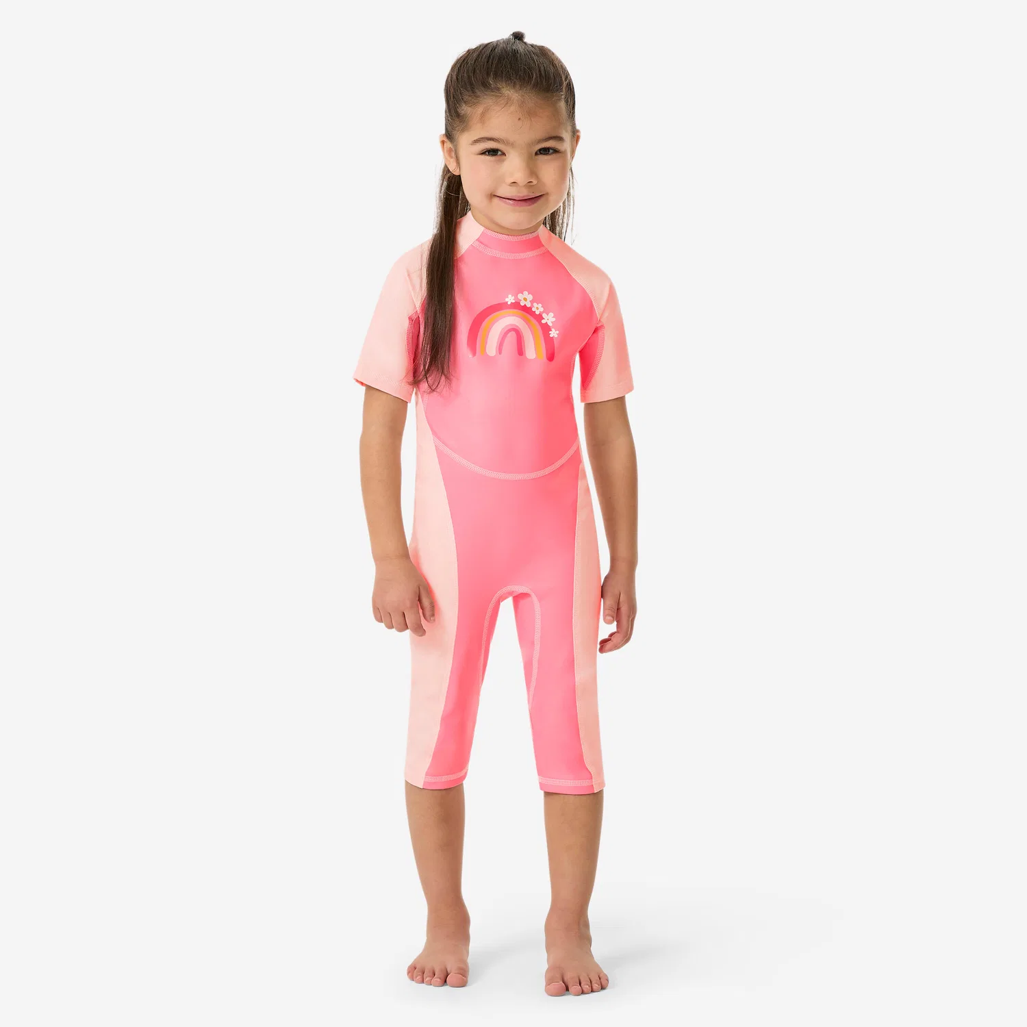 Детский плавательный костюм с UV-защитой Kloupi Decathlon, Kaugummirosa Fluoreszierendes Korallenrosa — фото 2