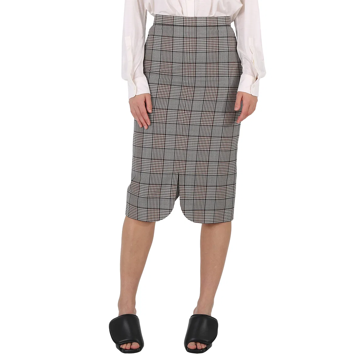Юбка-карандаш Check Wool Scalloped Hem Pencil Skirt Burberry, Deep Taupe Check