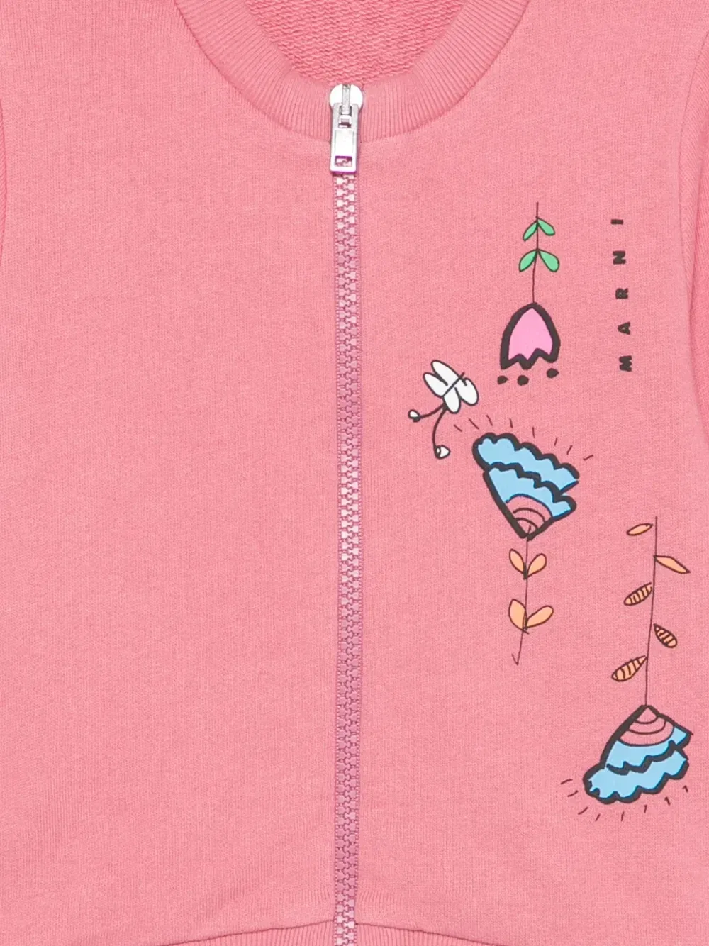 Свитер на молнии с графическим принтом Marni Kids, розовый — фото 3