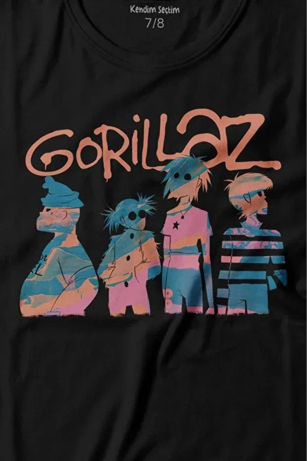Детская футболка с принтом Gorillaz 2d rock blur damon albarn feel good urban printed t-shirt kids t-shirt Kendim Seçtim, Black — фото 2