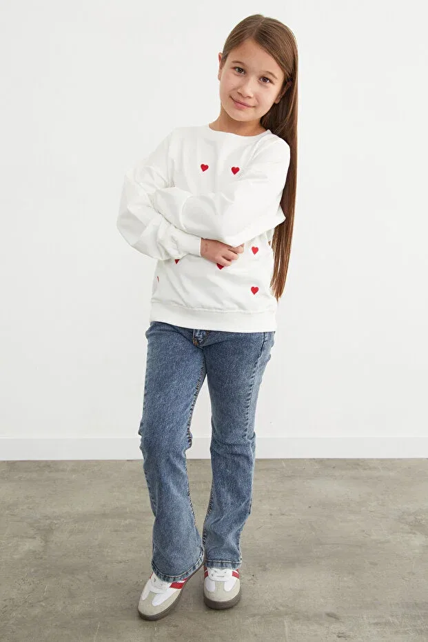 Детские свитшот для девочек с принтом Heart Fulla Moda, Ecru — фото 4