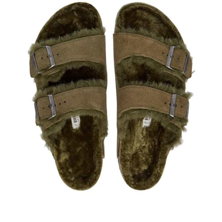 Сандалии Birkenstock Arizona Shearling Suede Leather, серовато-оливковый — фото 3