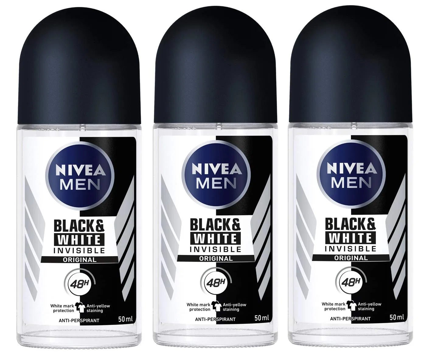 Дезодорант-ролик NIVEA 48ч Invisible Black & White, 3x50 мл