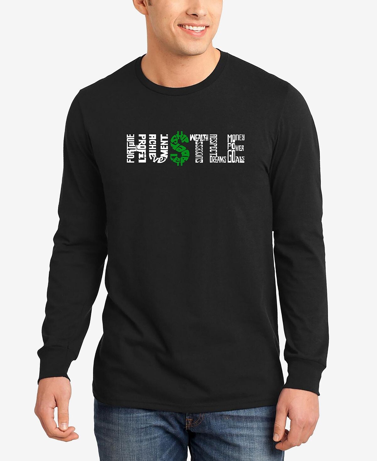 

Мужская футболка hustle с длинным рукавом и надписью word art LA Pop Art, черный