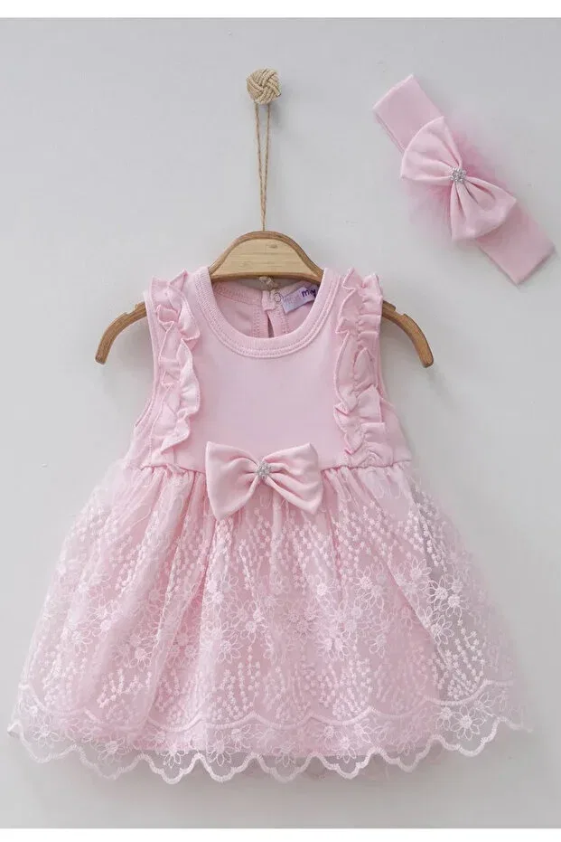 Детское платье для девочек кружевное с рюшами Melekpare, Lightpink