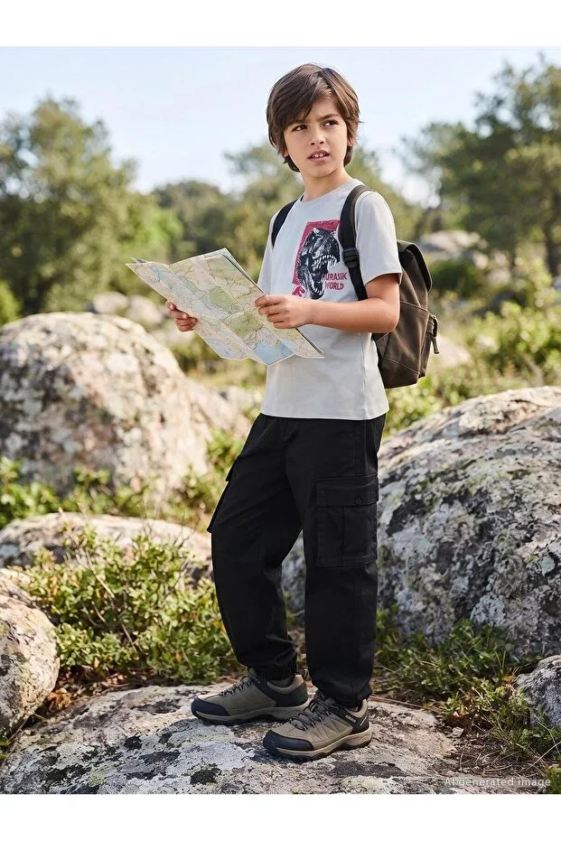 Детские брюки для девочек карго черные Elastic waistband cargo pocket pants Civil Boys, Black