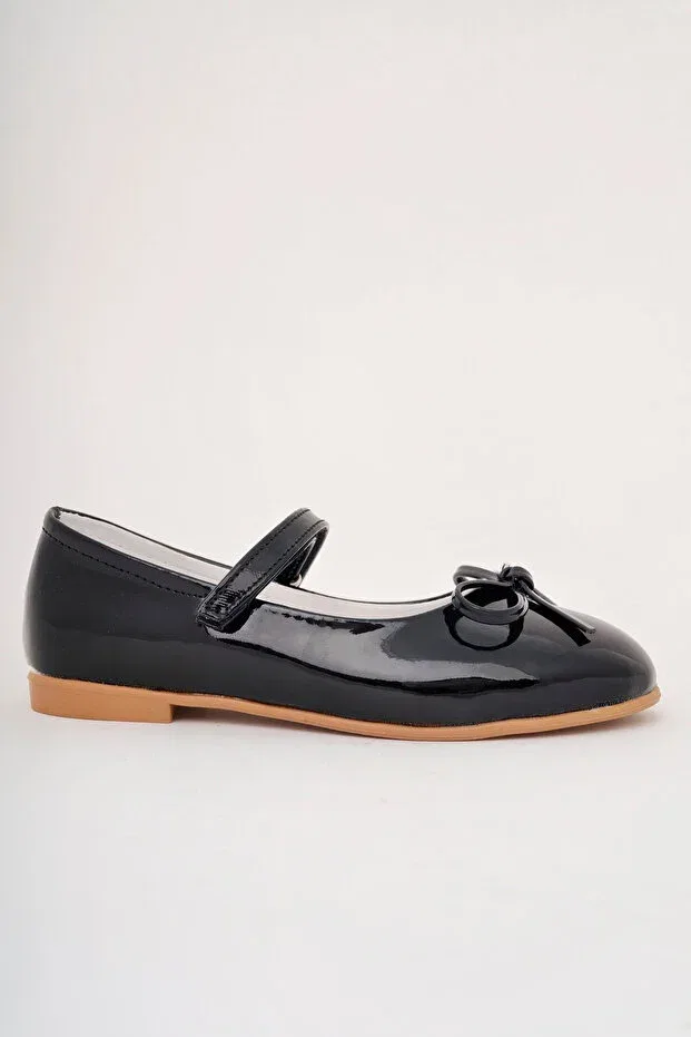 Детские балетки для девочек лакированные Black Patent Leather Children's Mustache Bow Ballerina Shoes Cappale, Black