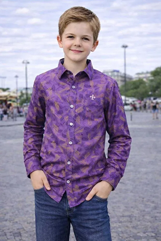 Детская рубашка для мальчиков с принтом Flower Patterned Louis Kids, Purple