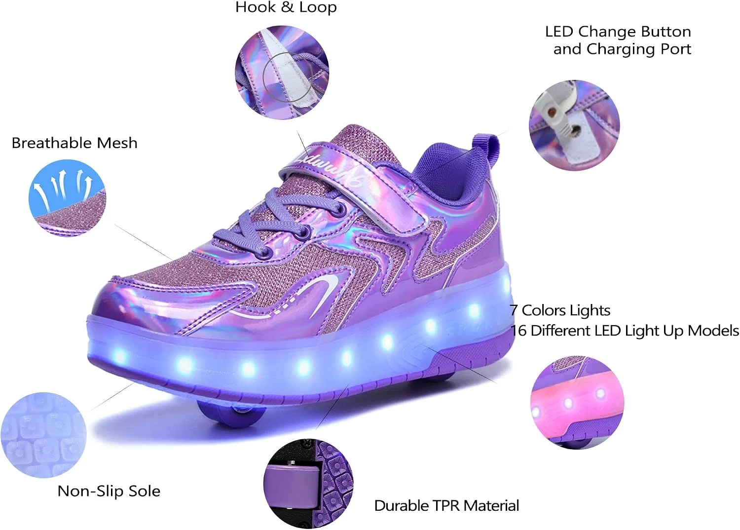 Детские кроссовки-ролики со светящимися колёсами Happy Roller, Purple — фото 4