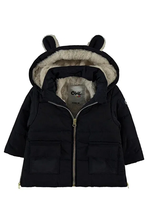 Детское пальто для девочек с капюшоном Plush eared coat Civil Baby, Navy Blue — фото 3