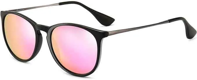 

Винтажные круглые солнцезащитные очки для женщин и мужчин в классическом ретро-дизайнерском стиле Generic, Polarized Sakura Pink Lens/Black Frame(glossy Finish)