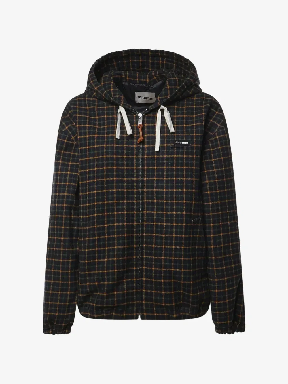 Куртка с капюшоном в клетку MIU MIU, синий