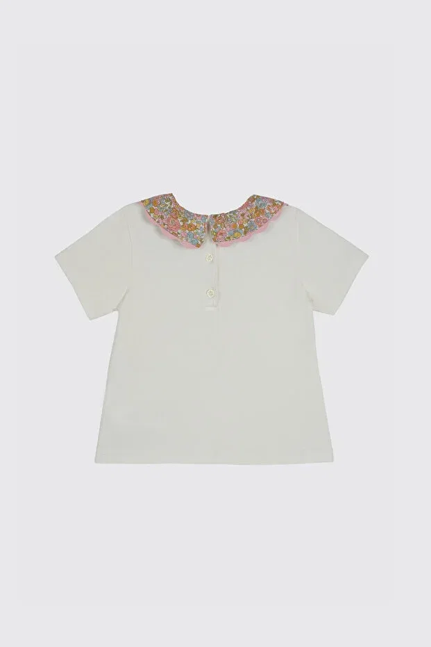 Детская футболка для девочек с цветочным принтом Liberty fabric Peter Pan Collar Panço, Ecru — фото 2