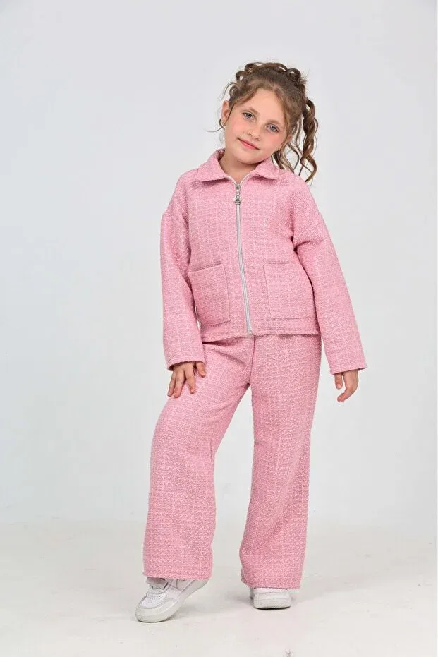 Детский спортивный костюм для девочек хлопковый Chanel Tracksuit Set Toontoy, Pink — фото 4