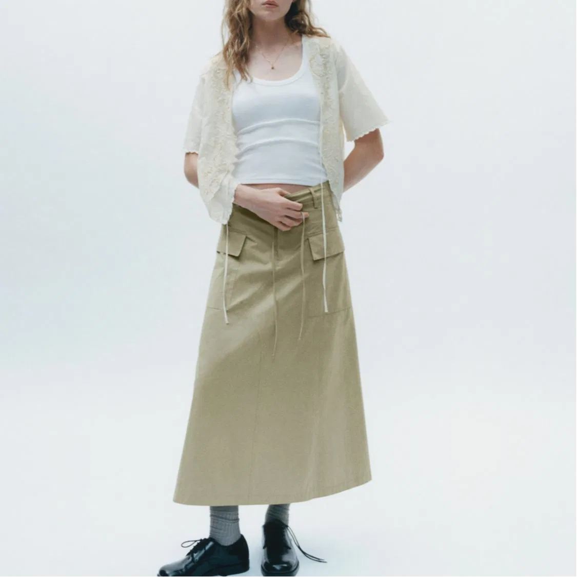 Женская повседневная длинная юбка карго Light Khaki ZARA — фото 4