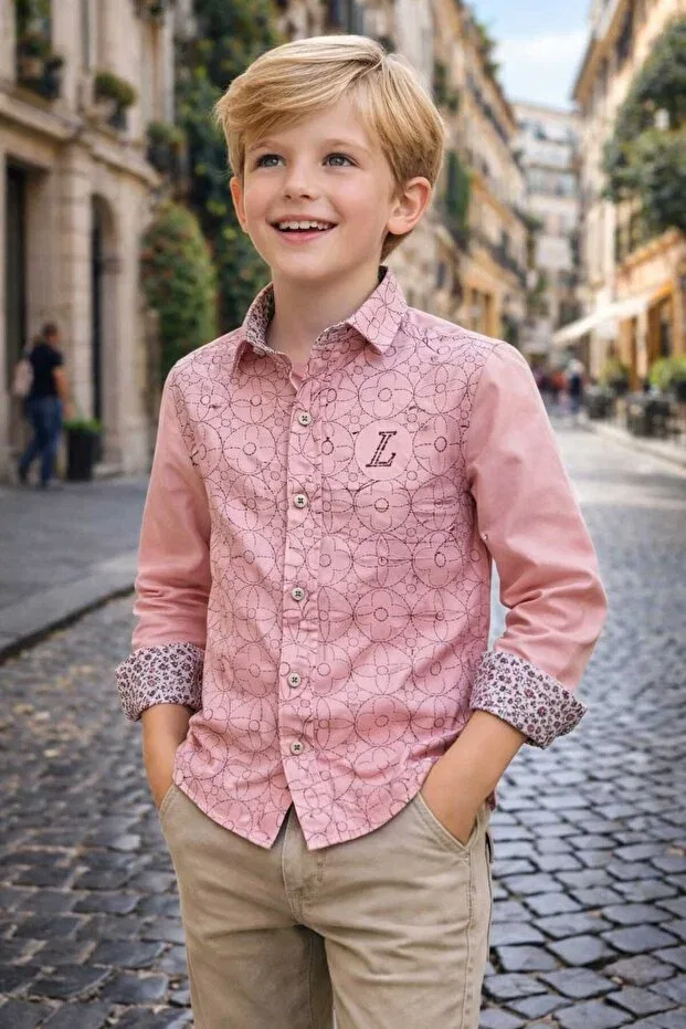 Детская рубашка для мальчиков с принтом Big Flower Print Louis Kids, Pink