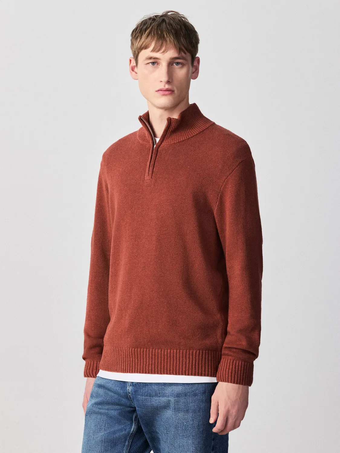 Джемпер с четверть-застежкой, Regular Fit Next, Красный