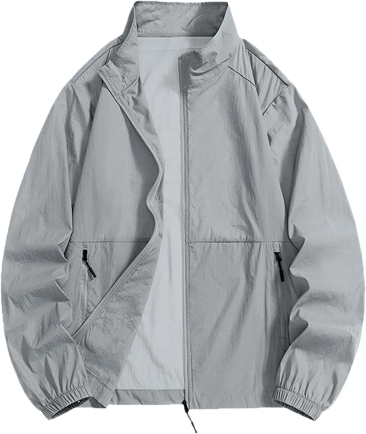 Мужская куртка-ветровка на молнии, серый — фото 3