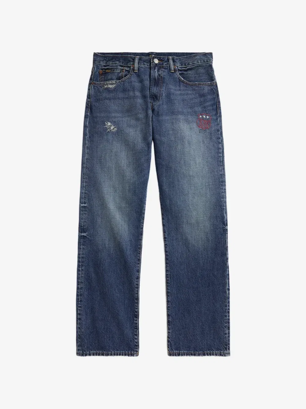 Джинсы с вышивкой и эффектом потертости POLO RALPH LAUREN, синий
