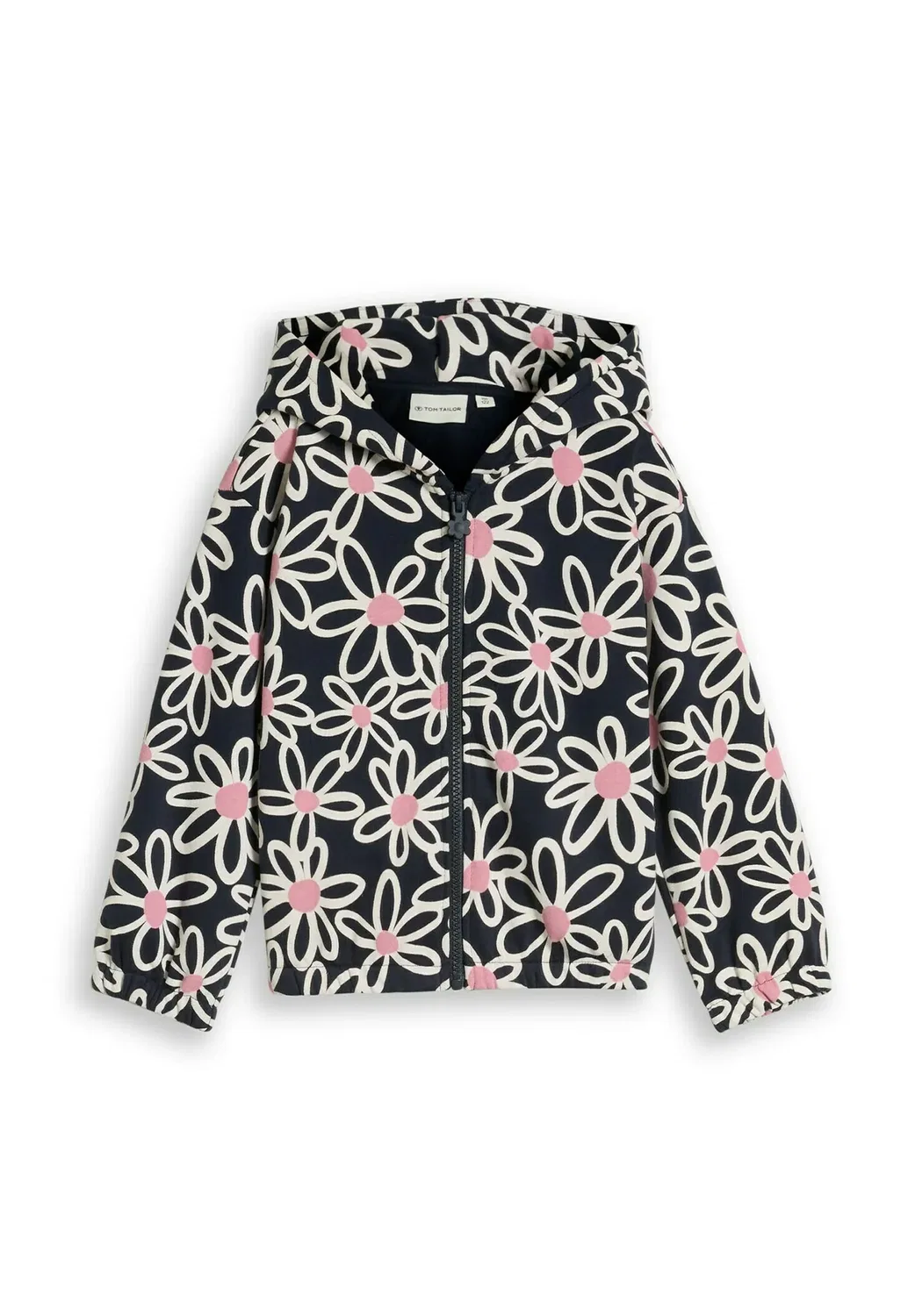 Укороченная толстовка-худи Strick & sweatshirts с капюшоном - толстовка на молнии Tom Tailor, Dark Blue Big Daisy Print