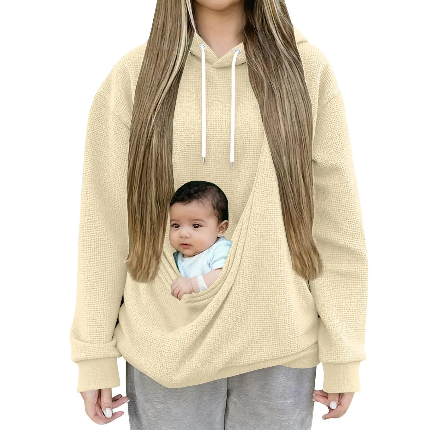 Женский худи с длинным рукавом и карманом-кенгуру Cat Hoodie, z11 beige — фото 2
