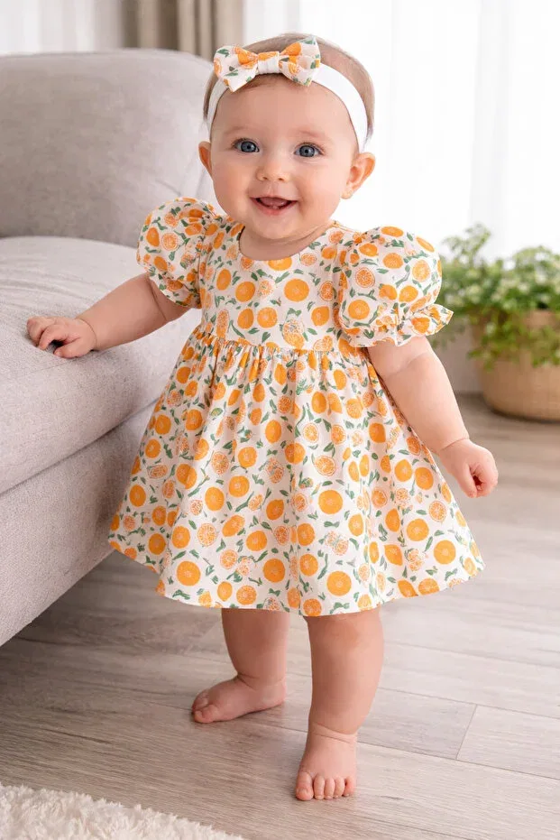 Детское платье для девочек с коротким рукавом Dizaynbyasena, Orange — фото 2