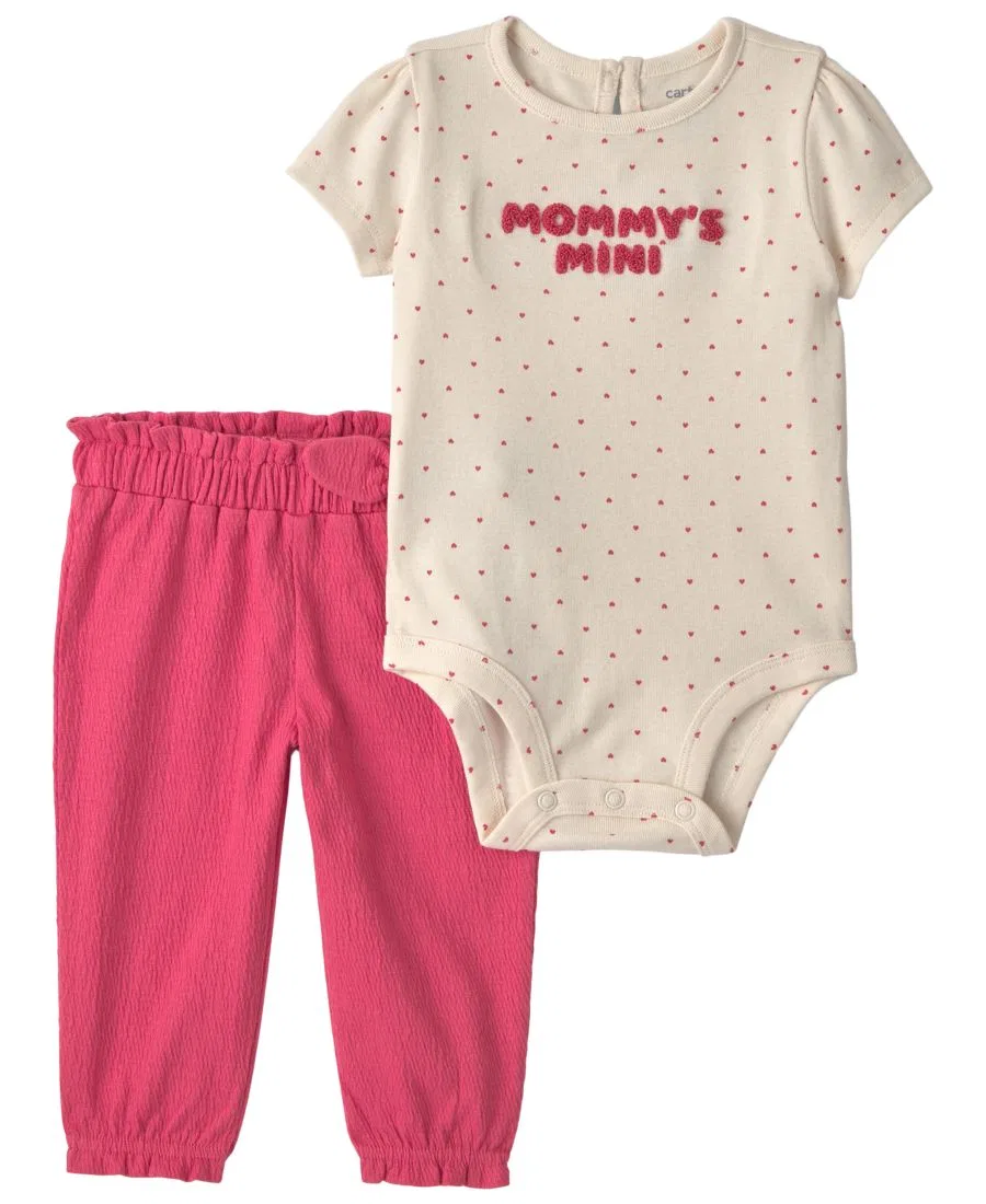 Детский комплект для девочек с коротким рукавом Mommy's Mini Heart Carter's, Fuchsia/Cream