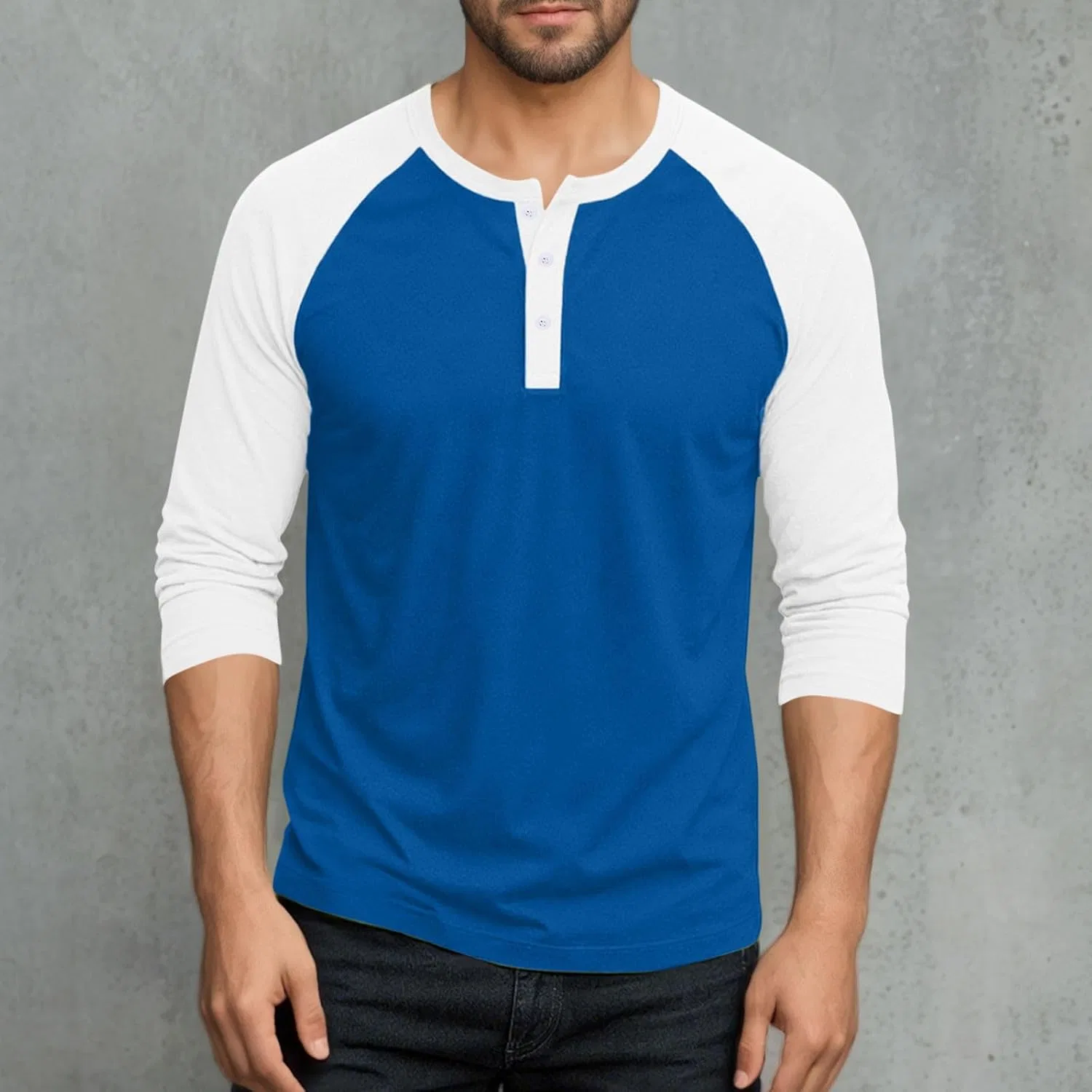 Мужская хенли футболка с реглан рукавом Long Sleeve Shirts for Men, 2-blue — фото 2