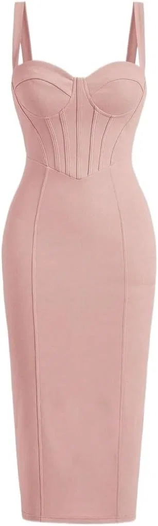 Женское элегантное ками-миди платье Slimming Fit, Dusty Pink