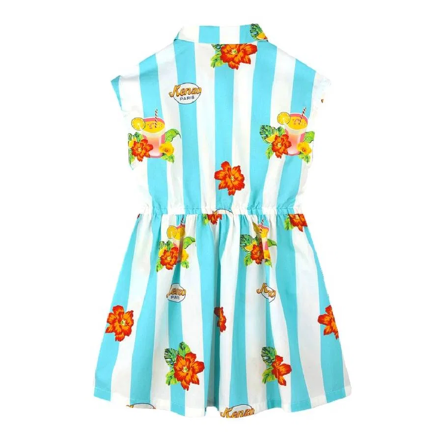 Платье для девочек с полосатым принтом и цветочным узором Girls Stripe Pattern Floral Dress Kenzo, Ivory — фото 2