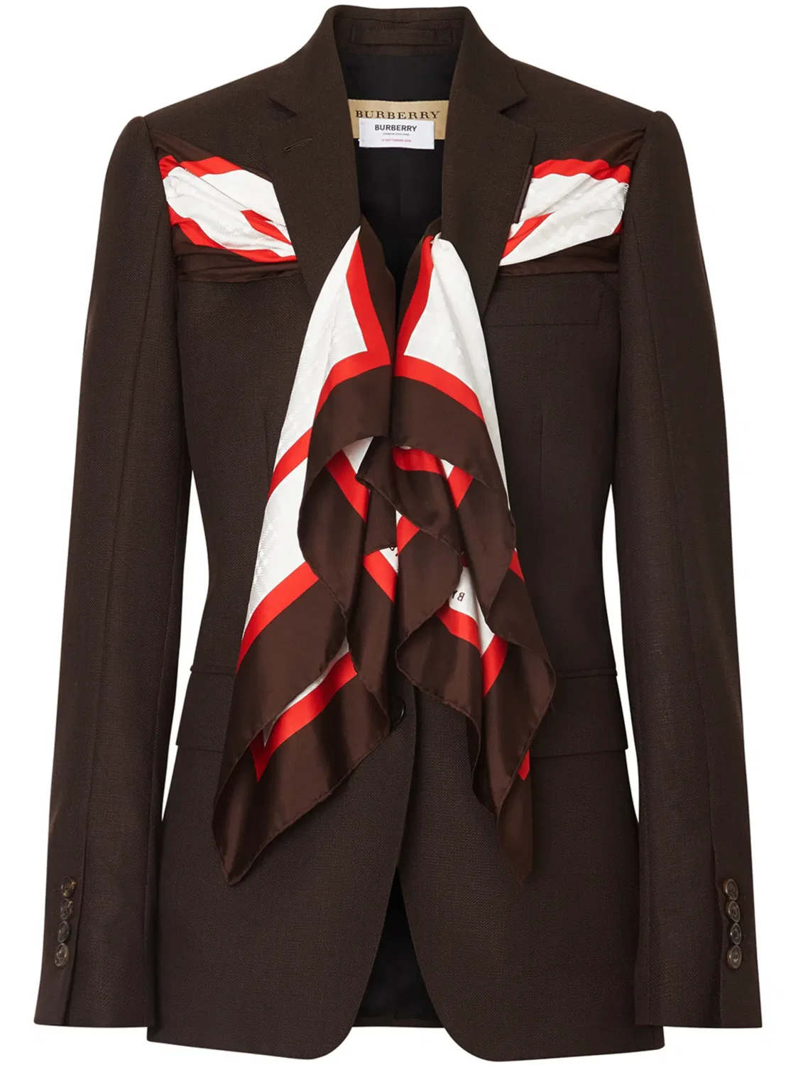 Шерстяной жакет с шелковым декором Burberry, коричневый