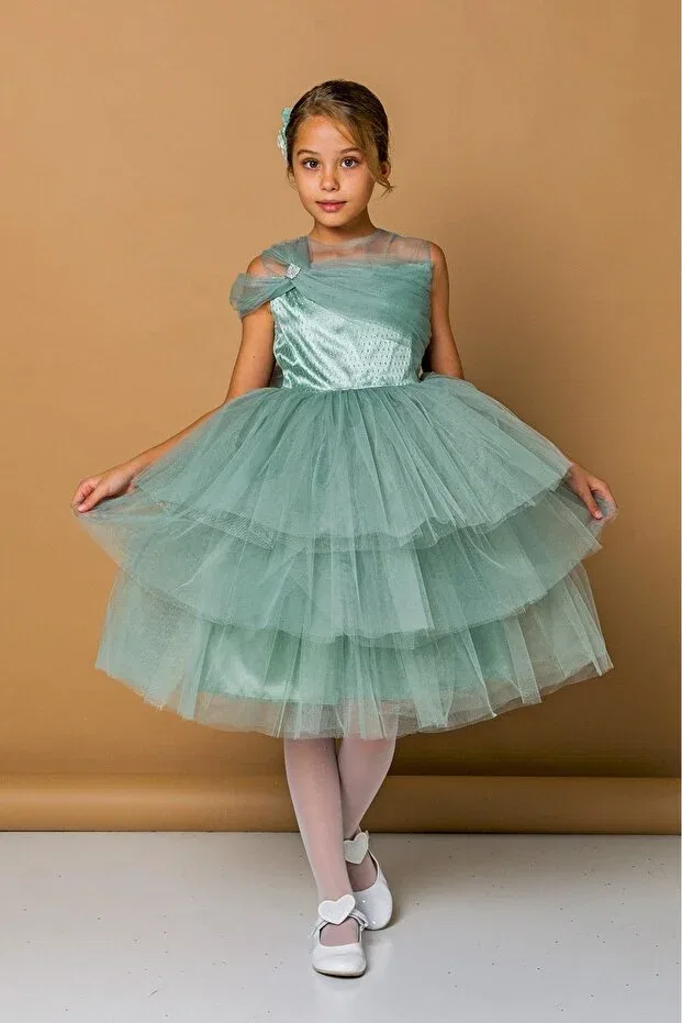 Детское платье для девочек с одним плечом Prom Daisy, Green