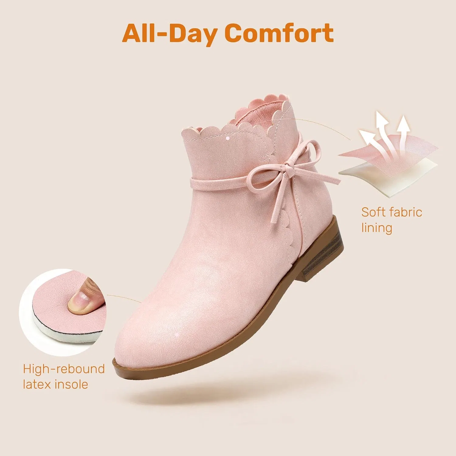 Детские ботинки для девочек с боковой молнией DREAM PAIRS, Pink — фото 4