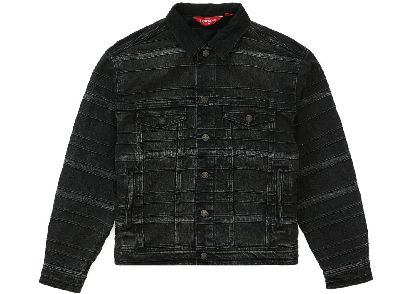 Мужской джинсовый куртка-тракер с многослойным дизайном Supreme Layered Denim Trucker, черный