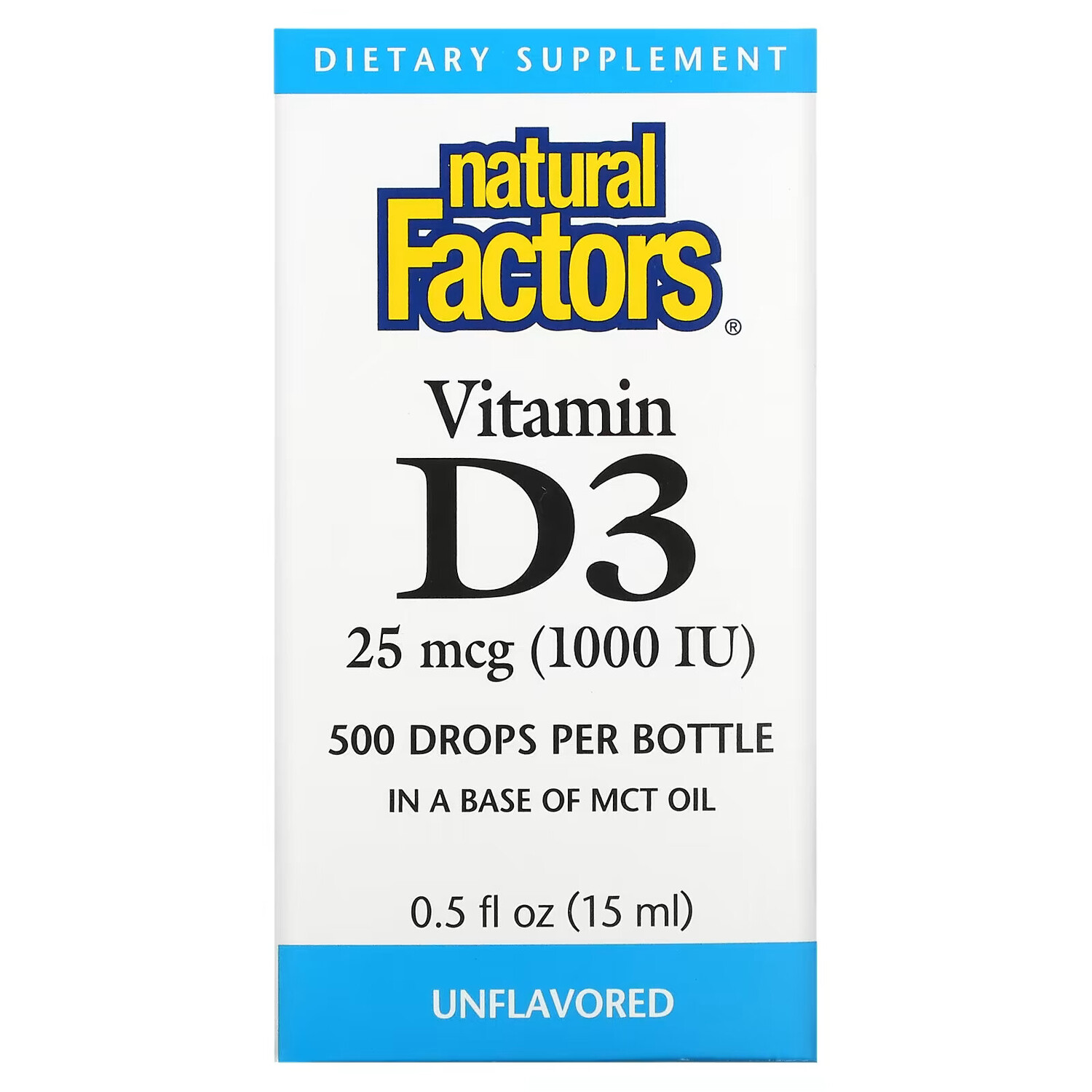 

Natural Factors, Витамин D3 в каплях, без ароматизаторов, 25 мкг (1000 МЕ), 15 мл (0,5 жидкой унции)
