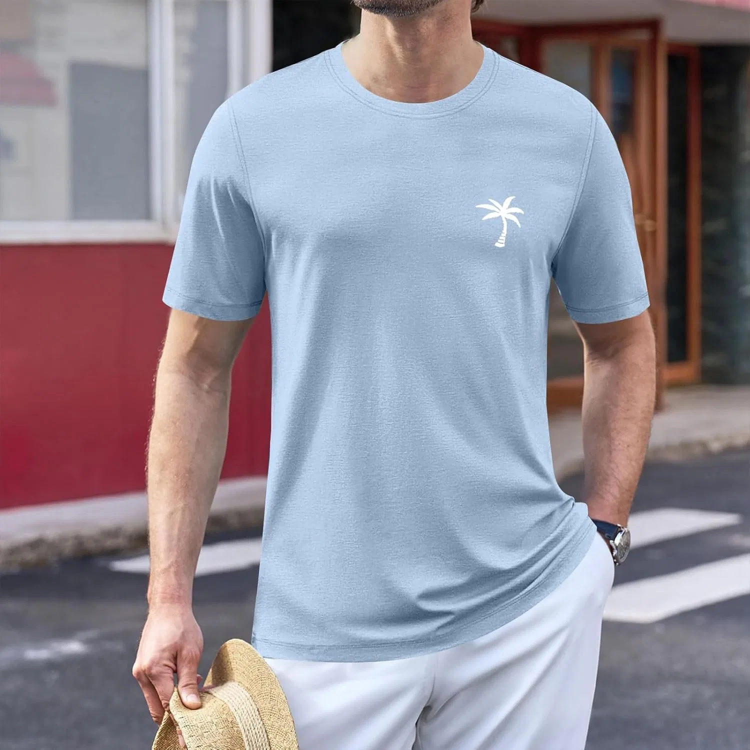 Мужская хлопковая футболка с круглым вырезом Classic Fit, Sky Blue — фото 2