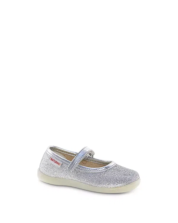 Детские балетки для девочек с блестками Pavia 2 Glitter Naturino, Metallic Silver