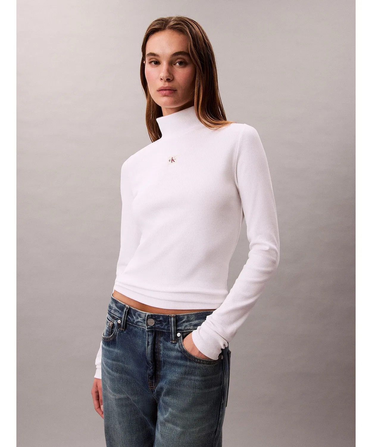 Женская лонгслив с высоким воротником Calvin Klein, Белый