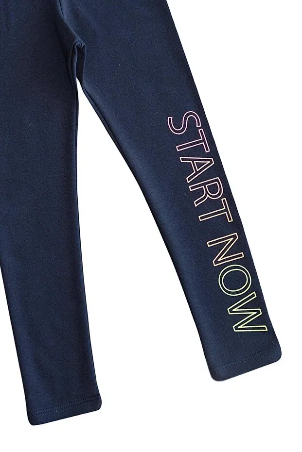 Детские леггинсы для девочек с принтом Light Navy Blue Start Now Printed Lovetti, Light Navy Blue — фото 2