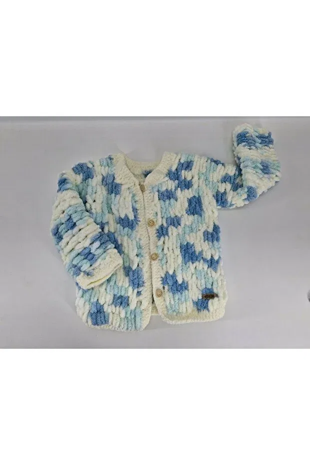 Детский кардиган с принтом Hand knitted soft plus blue buttoned cardigan Evitle, Blue — фото 2