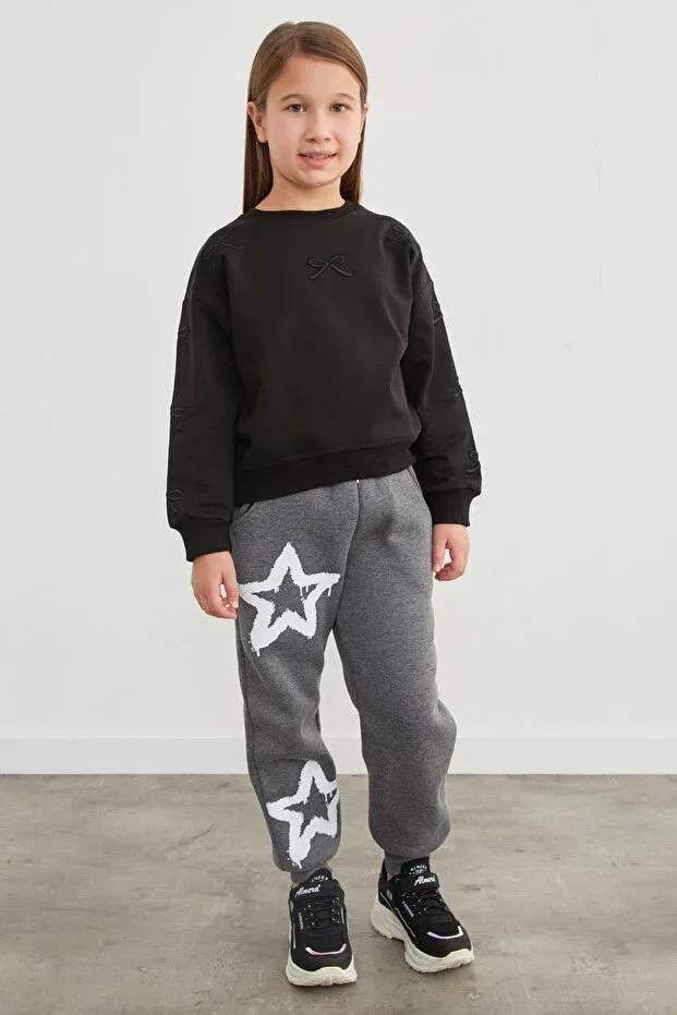 Детские спортивные штаны для девочек с принтом Fulla Moda, Smoke Grey