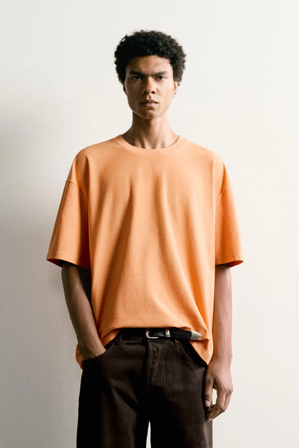 Футболка свободного кроя с декоративными швами. ZARA, Orange — фото 2