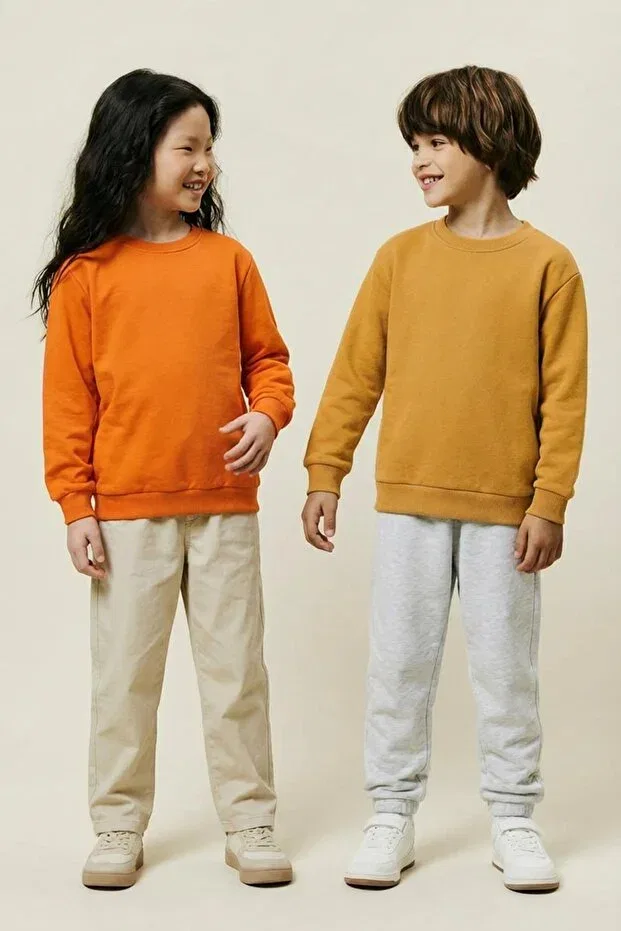 Детский комплект свитшотов с круглым вырезом Basic Crew Neck Set Perendi, Mustard-Orange — фото 2