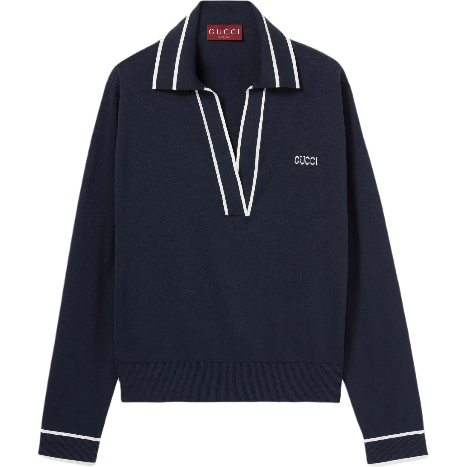 Женское поло GUCCI Logo Intarsia, с логотипом интарсия, Морской синий