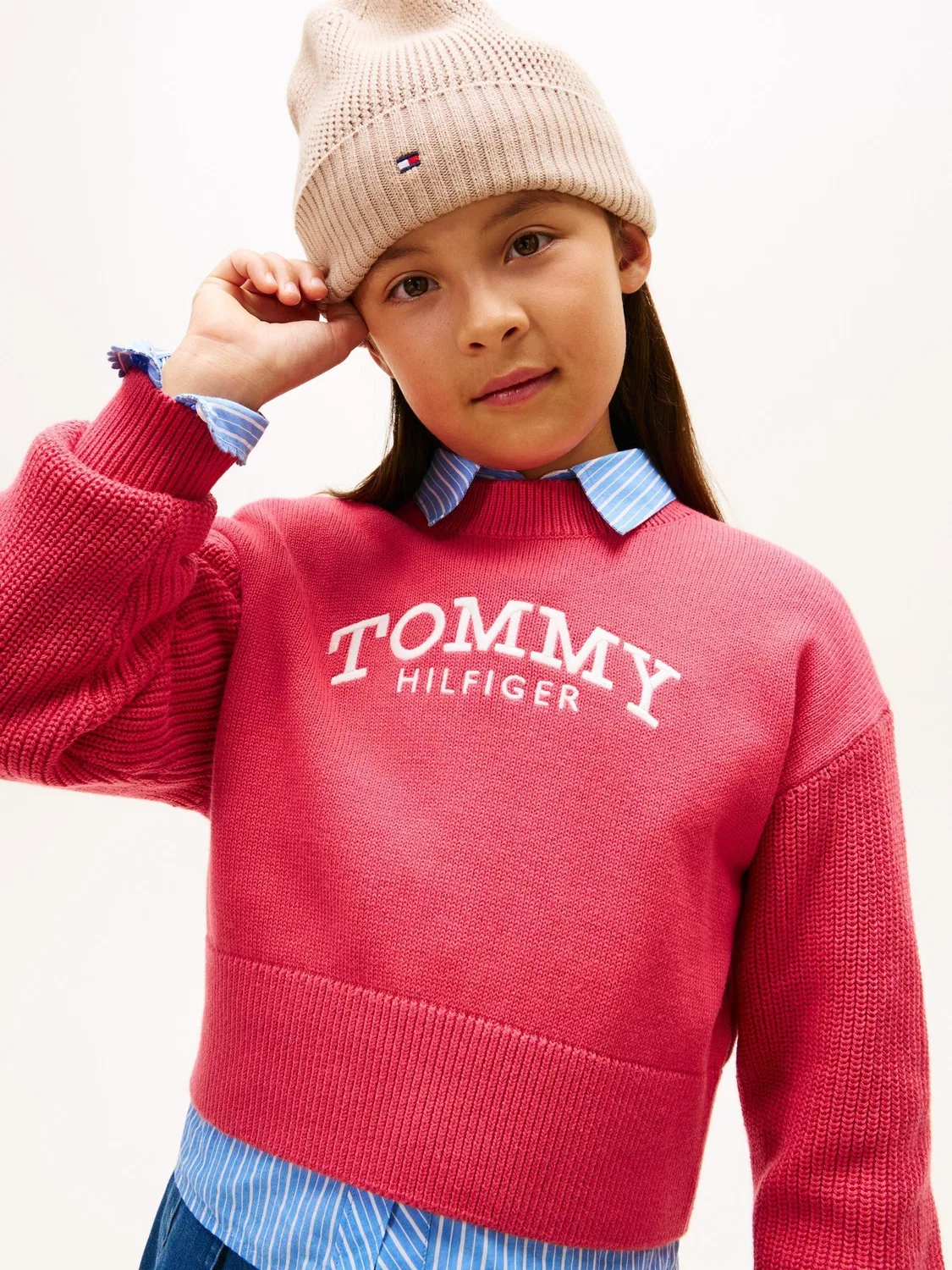 Джемпер свободного кроя с вышивкой логотипа Tommy Hilfiger, Красный — фото 4