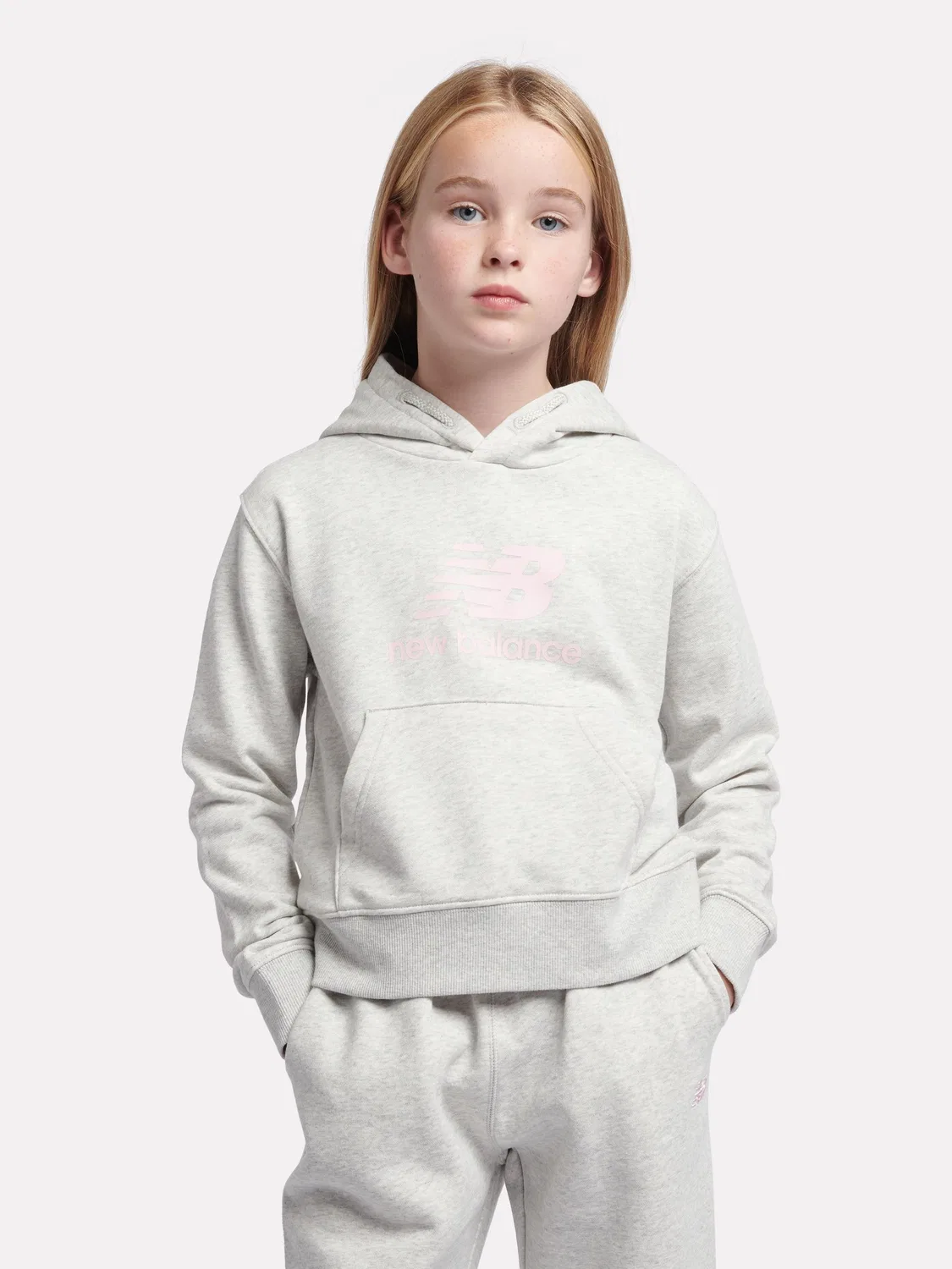 Худи из французского трикотажа Stacked Logo New Balance, серый