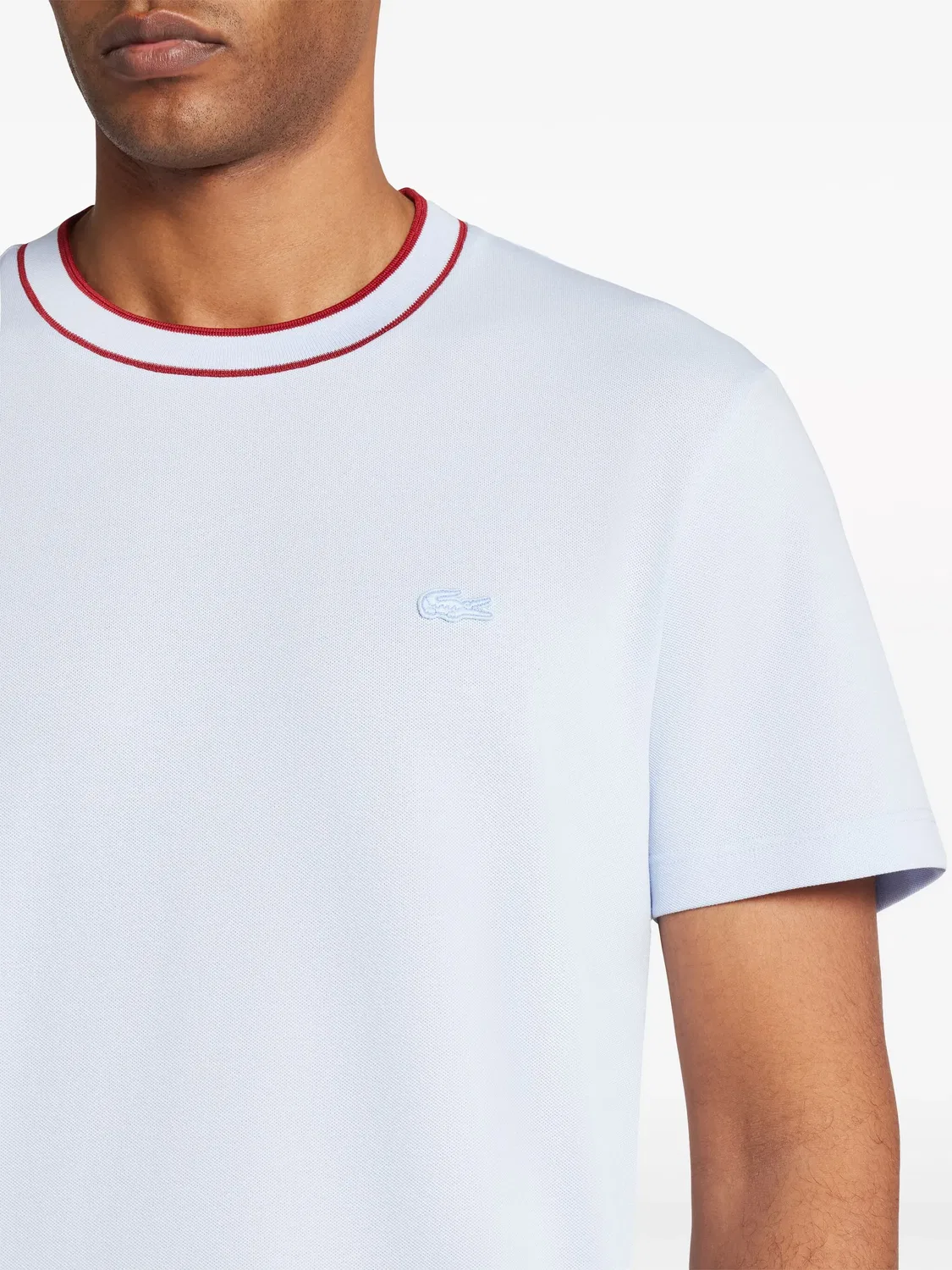 Футболка с полосатым воротником из хлопкового пике Lacoste, голубой — фото 2