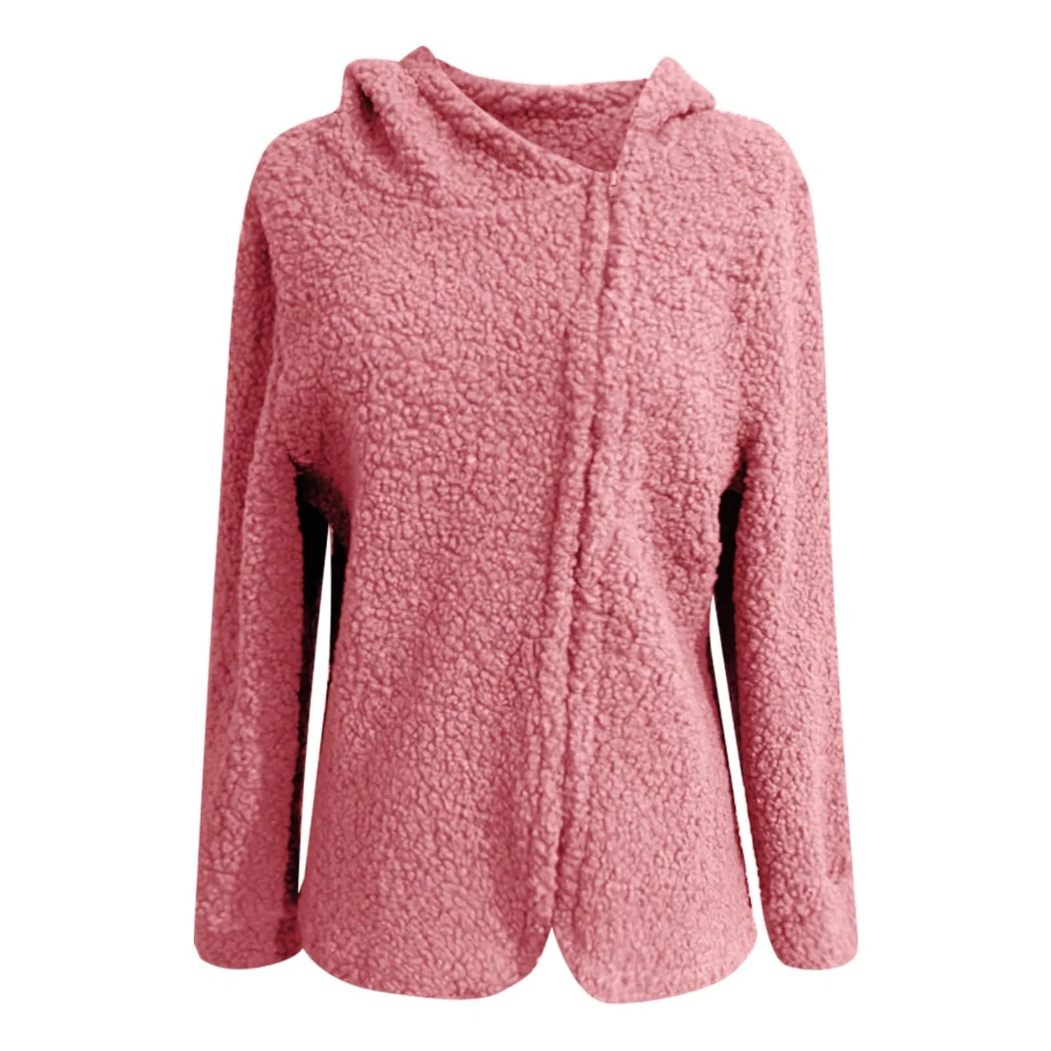 Женская куртка из флиса с капюшоном, с длинным рукавом, свободного кроя, rosa — фото 3