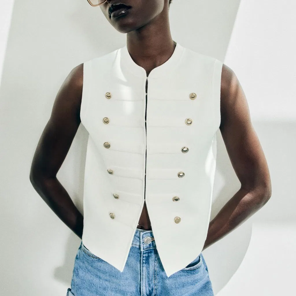 Женский топ-майка без рукавов с круглым вырезом ZARA, White — фото 4